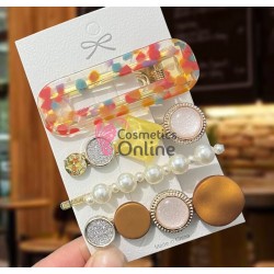 Clema pentru par metalica AGF012KK - Auriu cu Perle si Strasuri, Set 4 bucati